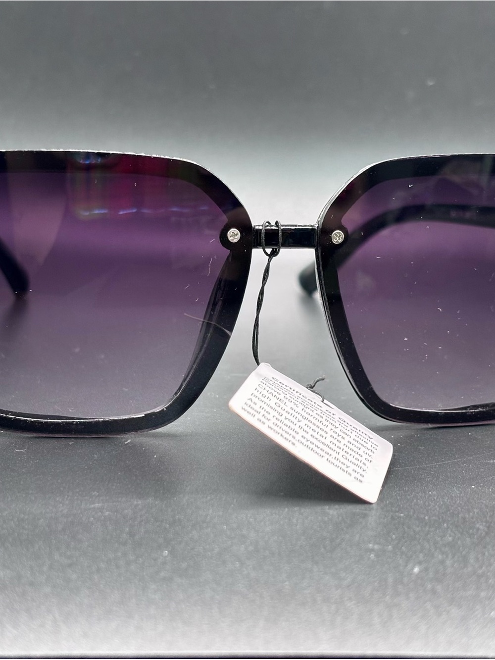 Black Oversized Square Women's Sunglasses with Gold Chain Pearl accent - Picture 2 of 2